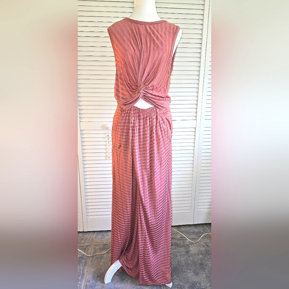 Salmon Pink  Striped Sleeveless Jumpsuit